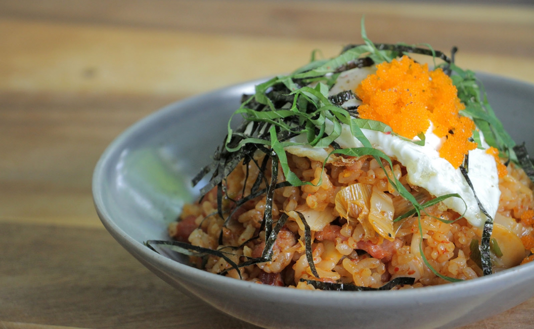 Kimchi Fried Rice with Sesame Leaves & Seaweed